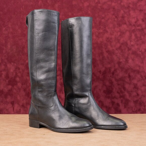 JCrew Harper Vintage Y2K Dark Brown Leather Riding Equestrian Zip Tall Boots 5.5 - Picture 1 of 10